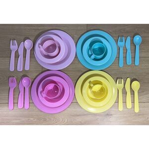 Vintage Set Of Play Kitchen‎ Dishes  24 Piece By BATTAT Spring Pastels Colors